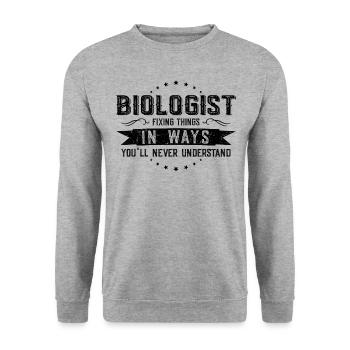 Biologist Fellow Gift Profession Saying Funny - Unisex Sweatshirt - salt & pepper - Front - Alina (178cm) & Michal (187cm)