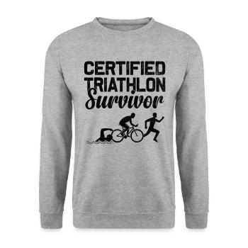 Zertifizierter Triathlon Survivor Swim Bike Run Triathl - Unisex Pullover - Weißgrau meliert - Vorne - Alina (178cm) & Michal (187cm)