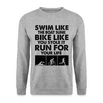 Nagez comme le bateau Coulez le vélo comme si vous l’aviez volé Courir - Sweat-shirt Unisexe - gris chiné - Devant - Alina (178cm) & Michal (187cm)