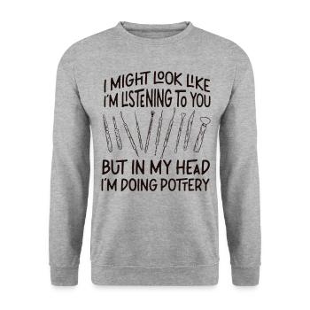 Poterie Céramiste Artiste I Might - Sweat-shirt Unisexe - gris chiné - Devant - Alina (178cm) & Michal (187cm)