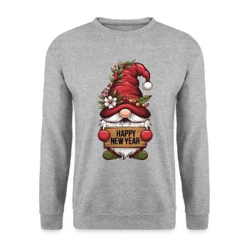 Gnome Dwarf Happy New Year - Unisex Sweatshirt - salt & pepper - Front - Alina (178cm) & Michal (187cm)