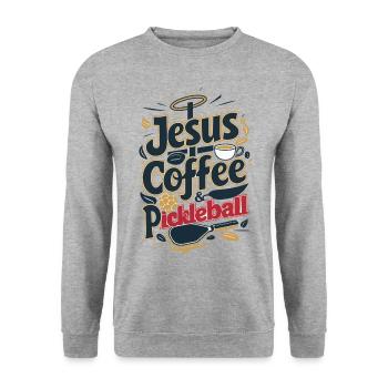 Jesus Kaffee Pickleball Christliche Enthusiast Kunst - Unisex Pullover - Weißgrau meliert - Vorne - Alina (178cm) & Michal (187cm)