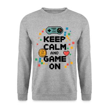 Stay Calm and Keep Playing – Gaming Quote - Unisex Sweatshirt - salt & pepper - Front - Alina (178cm) & Michal (187cm)