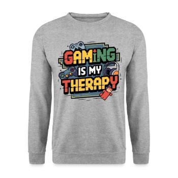 Zocken ist meine Therapie – Lustiges Gamer Design - Unisex Pullover - Weißgrau meliert - Vorne - Alina (178cm) & Michal (187cm)