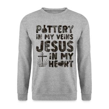 Pottery Ceramics Artist Jesus - Unisex Pullover - Weißgrau meliert - Vorne - Alina (178cm) & Michal (187cm)