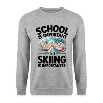L’école est importante, mais le ski est plus important - Sweat-shirt Unisexe - gris chiné - Devant - Alina (178cm) & Michal (187cm)