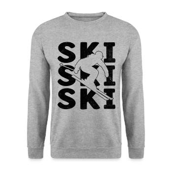 Retro Ski Skifahren Skifahrer Wintersport Ski - Unisex Pullover - Weißgrau meliert - Vorne - Alina (178cm) & Michal (187cm)