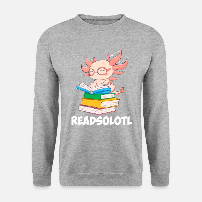 Readsolotl, Axolotl Book reading - Unisex Pullover - Weißgrau meliert