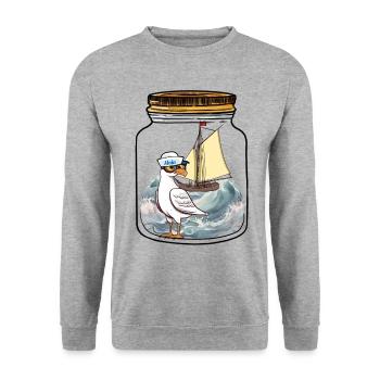 Marin Seagull voilier Ahoy - Sweat-shirt Unisexe - gris chiné - Devant - Alina (178cm) & Michal (187cm)