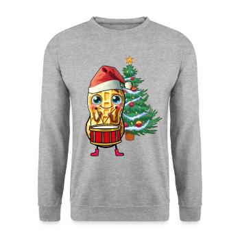 Erdnuss Wichtel Zwerg Trommel Weihnachten Santa - Unisex Pullover - Weißgrau meliert - Vorne - Alina (178cm) & Michal (187cm)