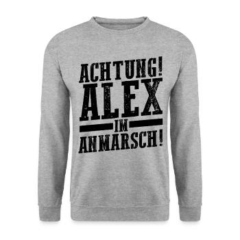 Alexander Alexandra Alexa Alex - Unisex Pullover - Weißgrau meliert - Vorne - Alina (178cm) & Michal (187cm)