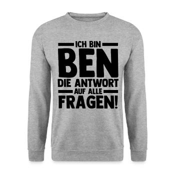 Vorname Ben - Unisex Pullover - Weißgrau meliert - Vorne - Alina (178cm) & Michal (187cm)