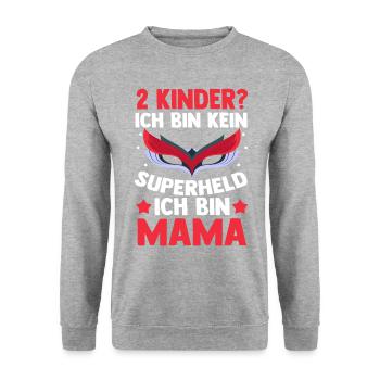Mama Von 2 Kindern Superheldin - Unisex Pullover - Weißgrau meliert - Vorne - Alina (178cm) & Michal (187cm)