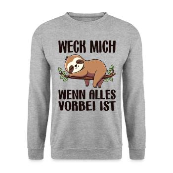 Weck Mich Wenn Alles Vorbei Ist / Langschläfer - Unisex Pullover - Weißgrau meliert - Vorne - Alina (178cm) & Michal (187cm)