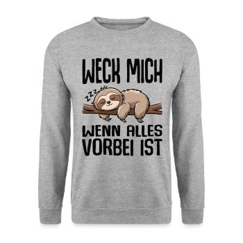 Weck Mich Wenn Alles Vorbei Ist / Langschläfer - Unisex Pullover - Weißgrau meliert - Vorne - Alina (178cm) & Michal (187cm)