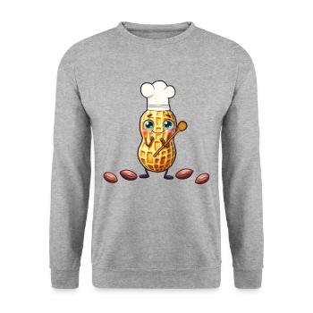 Erdnuss Nuss Küche Erdnüsse Nüsse Koch - Unisex Pullover - Weißgrau meliert - Vorne - Alina (178cm) & Michal (187cm)