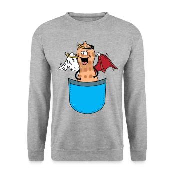 Erdnuss Engelch Teufelchin okkult spirituell - Unisex Pullover - Weißgrau meliert - Vorne - Alina (178cm) & Michal (187cm)