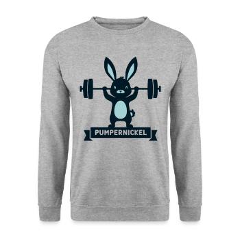 Bodybuilder Fitness Fitnesstrainer Pumpernickel - Unisex Pullover - Weißgrau meliert - Vorne - Alina (178cm) & Michal (187cm)