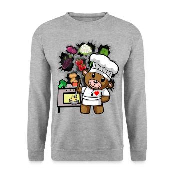 ours en peluche, cuisinier, chef, cuisinier, cuisinier, cuisinier, légumes - Sweat-shirt Unisexe - gris chiné - Devant - Alina (178cm) & Michal (187cm)