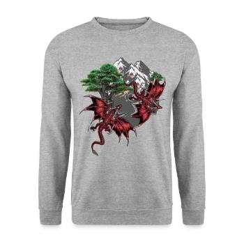 Fantasy Drachen Fabelwesen Drache Märchen Kind - Unisex Pullover - Weißgrau meliert - Vorne - Alina (178cm) & Michal (187cm)