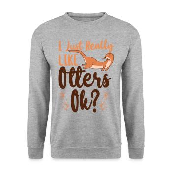Loutre J’aime vraiment les loutres, - Sweat-shirt Unisexe - gris chiné - Devant - Alina (178cm) & Michal (187cm)