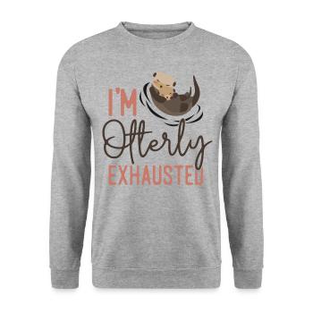 Otter I'm Otterly Exhausted - Unisex Pullover - Weißgrau meliert - Vorne - Alina (178cm) & Michal (187cm)
