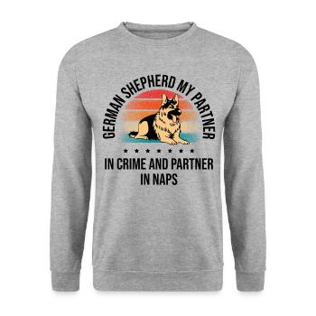 Deutscher Schäferhund Mein Partner In Crime Und Partner In Meinem Partner - Unisex Pullover - Weißgrau meliert - Vorne - Alina (178cm) & Michal (187cm)