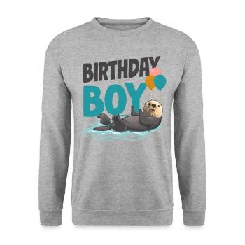 Otter Birthday Boy Birthday Boy - Unisex Pullover - Weißgrau meliert - Vorne - Alina (178cm) & Michal (187cm)
