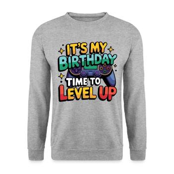 Birthday Boy Time to Level Up Birthday Gamer Boys - Sweat-shirt Unisexe - gris chiné - Devant - Alina (178cm) & Michal (187cm)