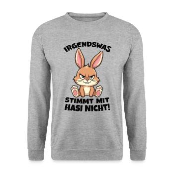Irgendwas Stimmt Mit Hasi Nicht Böses Hasi - Unisex Pullover - Weißgrau meliert - Vorne - Alina (178cm) & Michal (187cm)