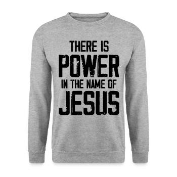 There Is Power In The Name Of Jesus - Unisex Sweatshirt - salt & pepper - Front - Alina (178cm) & Michal (187cm)