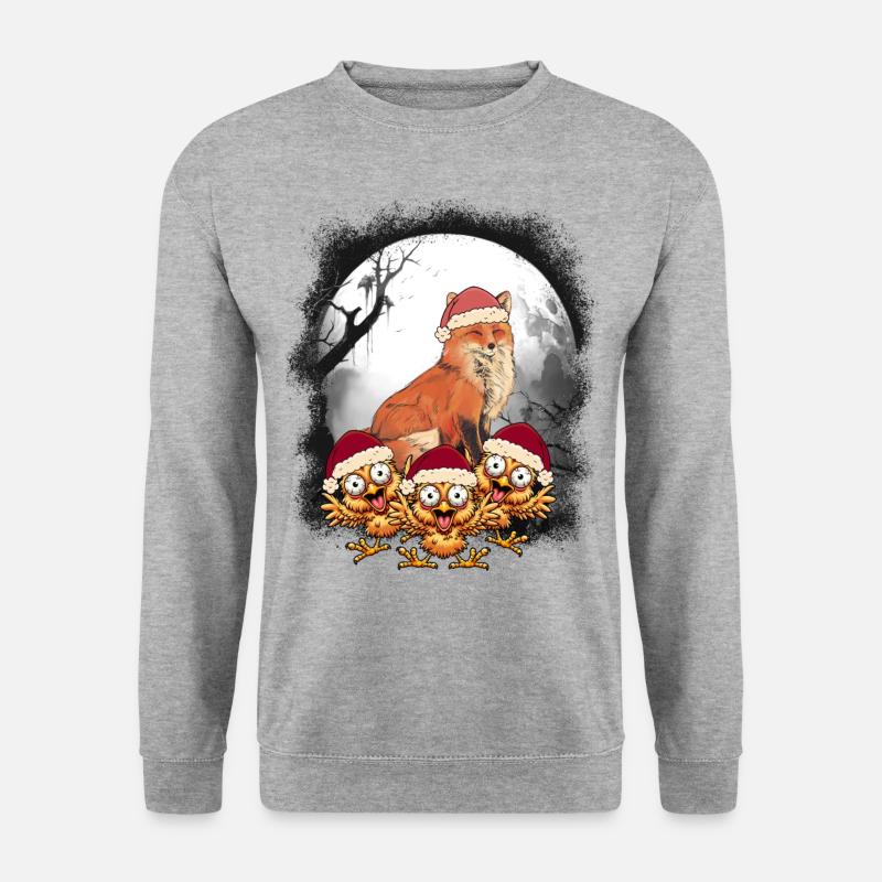 Weihnachtsmann Fuchs Hühner Huhn Nikolaus - Unisex Pullover - Weißgrau meliert