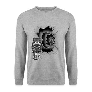 Wolf Wölfe Wölfin mystisch Halloween - Unisex Pullover - Weißgrau meliert - Vorne - Alina (178cm) & Michal (187cm)