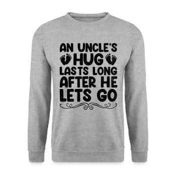 Die Umarmung eines Onkels hält noch lange an, nachdem er die Familie losgelassen hat - Unisex Pullover - Weißgrau meliert - Vorne - Alina (178cm) & Michal (187cm)