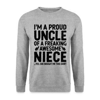 Ich bin ein stolzer Onkel einer verdammt geilen Nichte - Unisex Pullover - Weißgrau meliert - Vorne - Alina (178cm) & Michal (187cm)