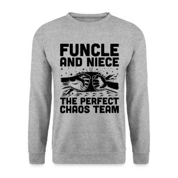 Funcle Und Nichte Das Perfect Chaos Team Onkel Fami - Unisex Pullover - Weißgrau meliert - Vorne - Alina (178cm) & Michal (187cm)