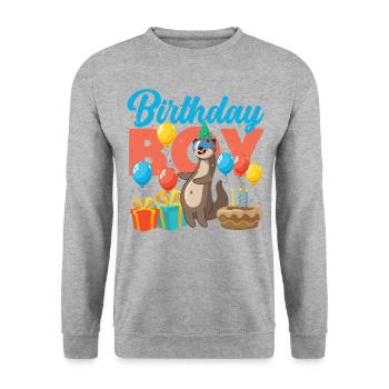 Otter Birthday Boy Birthday Boy - Unisex Pullover - Weißgrau meliert - Vorne - Alina (178cm) & Michal (187cm)