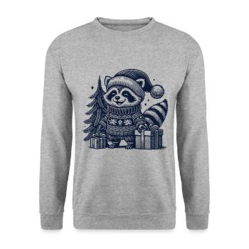 Fröhlicher Waschbär Weihnachten - Unisex Pullover - Weißgrau meliert - Vorne - Alina (178cm) & Michal (187cm)