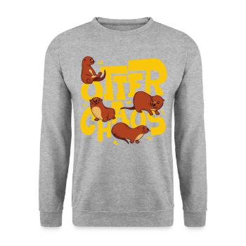 Otter Pun Otter Chaos - Unisex Pullover - Weißgrau meliert - Vorne - Alina (178cm) & Michal (187cm)