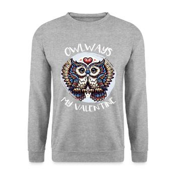 Hiboux mon hibou de la Saint-Valentin - Sweat-shirt Unisexe - gris chiné - Devant - Alina (178cm) & Michal (187cm)
