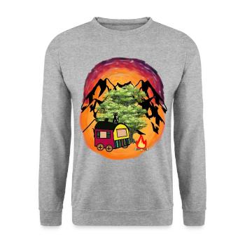 Construction Trailer Adventure Expedition Mountain Nature - Unisex Sweatshirt - salt & pepper - Front - Alina (178cm) & Michal (187cm)