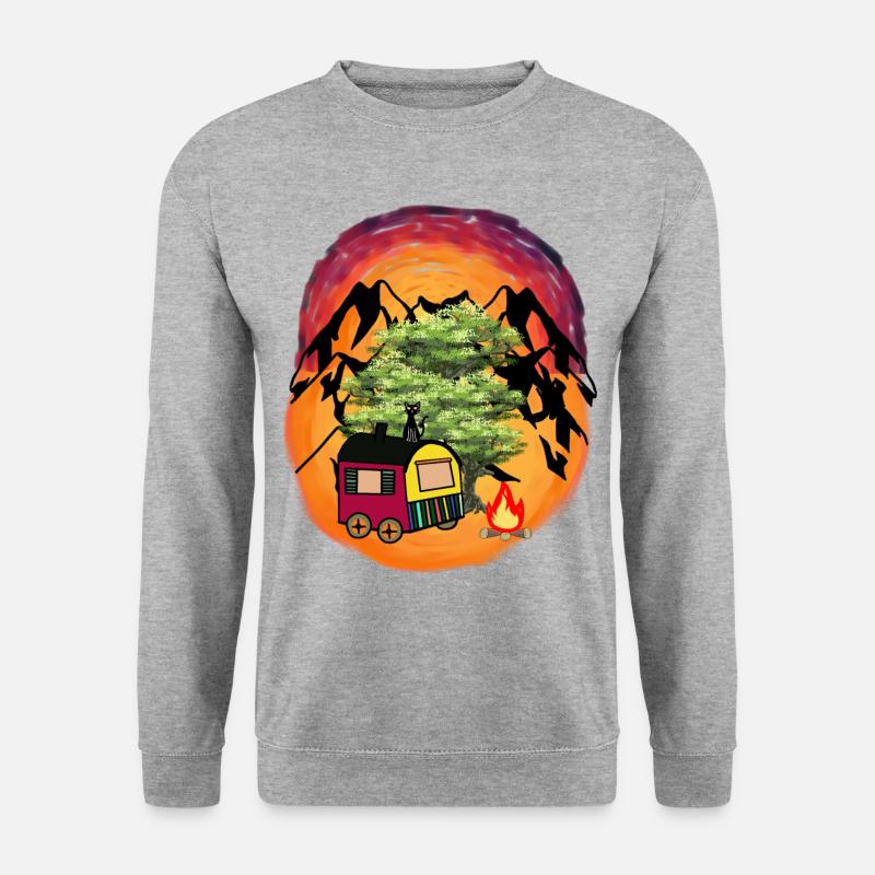 Bauwagen Abenteuer Expedition Gebirge Natur - Unisex Pullover - Weißgrau meliert