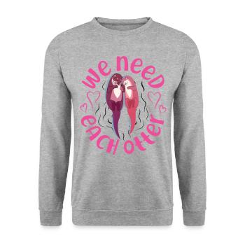 Loutre Saint-Valentin Jeu de mots dont nous avons besoin - Sweat-shirt Unisexe - gris chiné - Devant - Alina (178cm) & Michal (187cm)