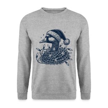 Weihnachtsgans Tollpatsch Mit Lichterkette - Unisex Pullover - Weißgrau meliert - Vorne - Alina (178cm) & Michal (187cm)