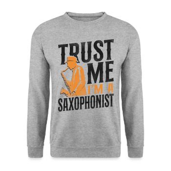 Saxophone Fais-moi confiance Je suis A - Sweat-shirt Unisexe - gris chiné - Devant - Alina (178cm) & Michal (187cm)