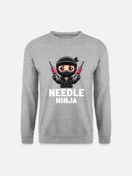 Needle Ninja, funny phlebotomist - Unisex Pullover - Weißgrau meliert
