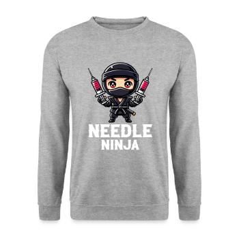Needle Ninja, funny phlebotomist - Unisex Pullover - Weißgrau meliert - Vorne - Alina (178cm) & Michal (187cm)