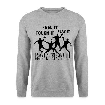 Handball Feel It Touch It Play It - Unisex Sweatshirt - salt & pepper - Front - Alina (178cm) & Michal (187cm)