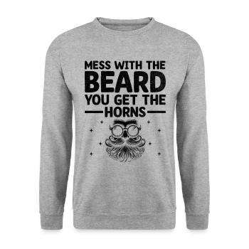 Leg dich mit dem Bart an, den du bekommst Die Gesichtsbehaarung der Hörner - Unisex Pullover - Weißgrau meliert - Vorne - Alina (178cm) & Michal (187cm)