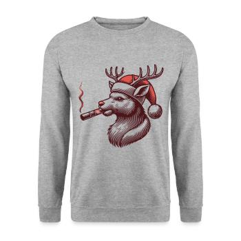 Rentier Papa Mit Weihnachtsmütze - Unisex Pullover - Weißgrau meliert - Vorne - Alina (178cm) & Michal (187cm)